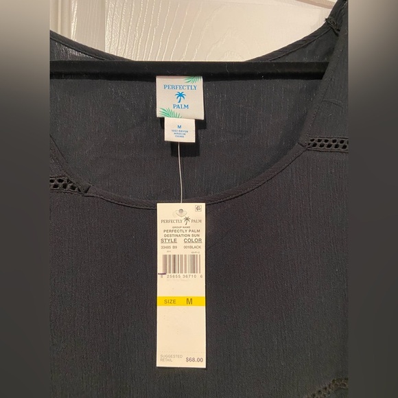 NWT Perfectly Palm Size M Black Flowy Pom Pom Sleeve Pullover Sundress Coverup - Picture 5 of 9